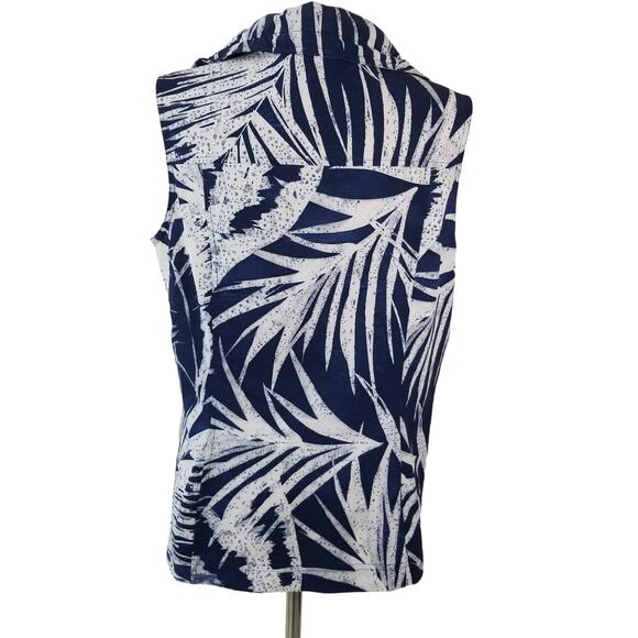 Chico's Blue White Abstract Print Vest Snap Button Front Size 1 - Picture 3 of 4
